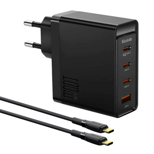 Fali töltő McDodo GAN 3xUSB-C + USB, 100W + 2m kábel (fekete)