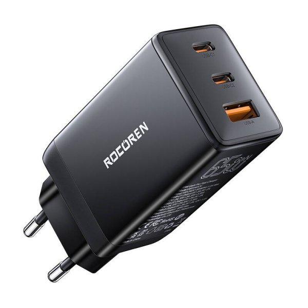 Gyorstöltő Rocoren GaN Pro 65W, 2x USB-C, USB (fekete)