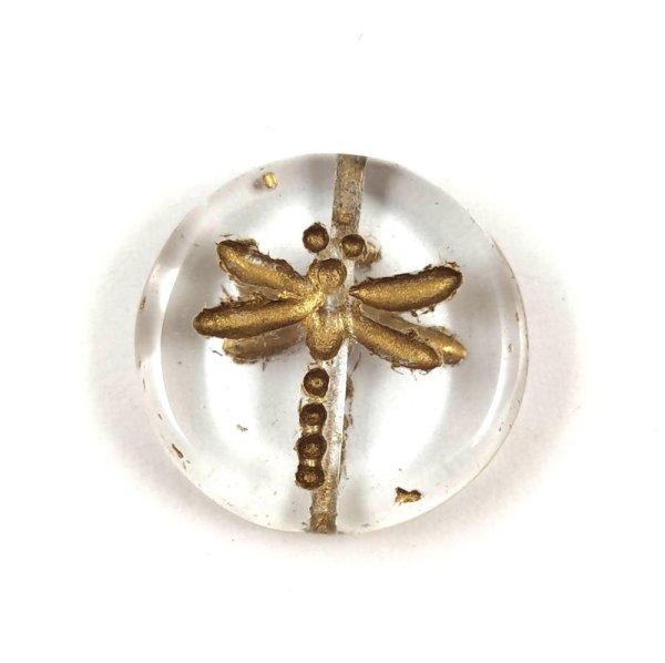 Cseh table cut gyöngy - hosszában fúrt kerek szitakötő mintás - Crystal
Gold - 17 mm