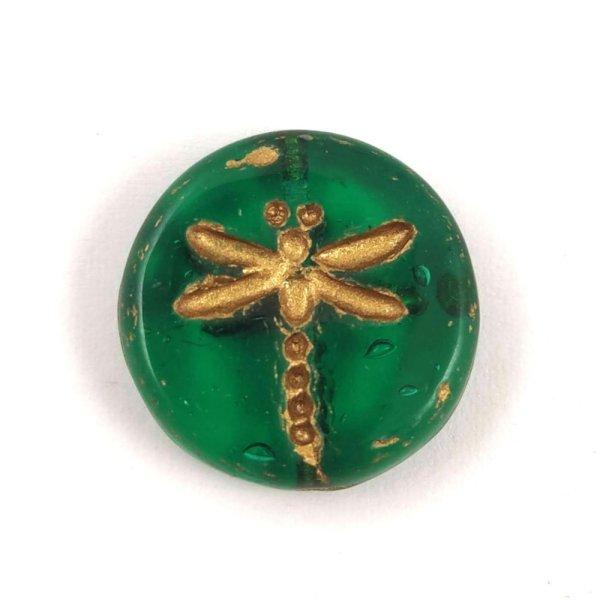Cseh table cut gyöngy - hosszában fúrt kerek szitakötő mintás - Emerald
Gold - 17 mm