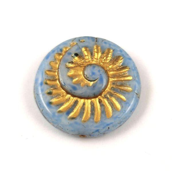 Cseh préselt egyedi formák - Light Blue Gold - fosszília - 18mm
