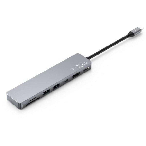 FIXED 7portos HUB Card USB-C szürke (FIXHU-CAD-GR) (FIXHU-CAD-GR)