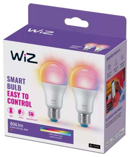 WiZ LED Wifi izzó 8.5W 806 lm 2200-6500 RGB A60 - Színes (2db)