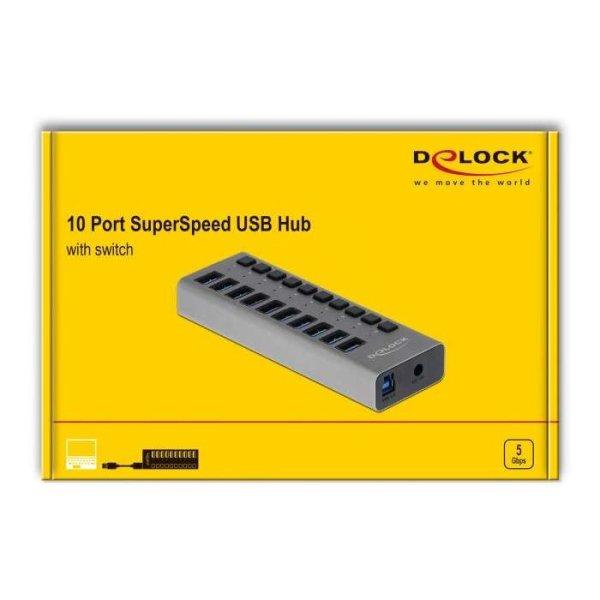 Delock SuperSpeed USB hub 10db USB 3.0 csatlakozóval és kapcsolóval (63670)
(del63670)