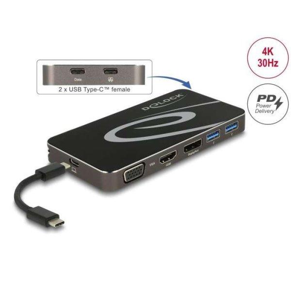 Delock USB Type-C 3.2 dokkoló állomás 4K HDMI DP / 1080p VGA, USB Hub és PD
3.0 (87773) (delock87773)