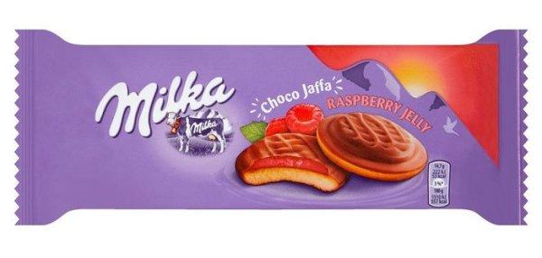 Milka Chocojaffa Alpesi tejcsokoládéval bevont piskótatallér málna ízű
zselés töltelékkel 147G