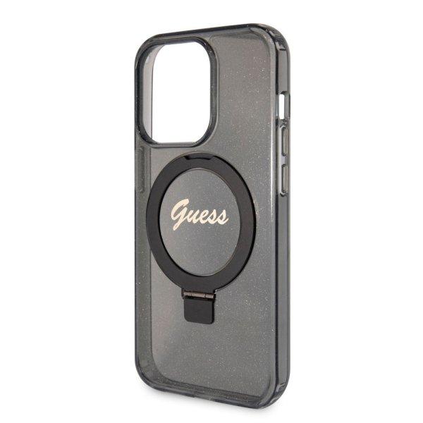 Guess Apple iPhone 15 Pro Max (6.7) IML Ring Stand Glitter MagSafe hátlapvédő
tok fekete (GUHMP15XHRSGSK)
