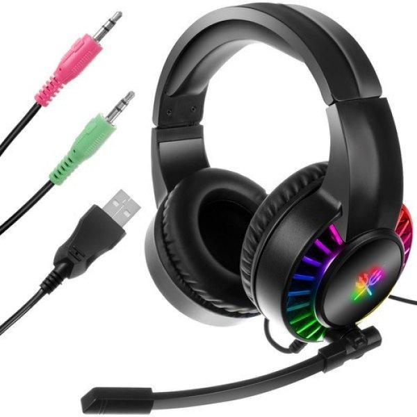 RGB LED gamer fejhallgató mikrofonnal