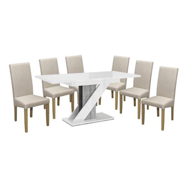 Maasix WGS Szürke-Magasfényű Fehér Z 6 személyes étkezőszett Bézs Vanda
székekkel