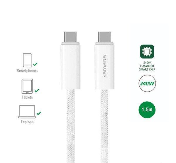 4smarts PremiumCord USB-C kábel, 240W,1.5m, fehér