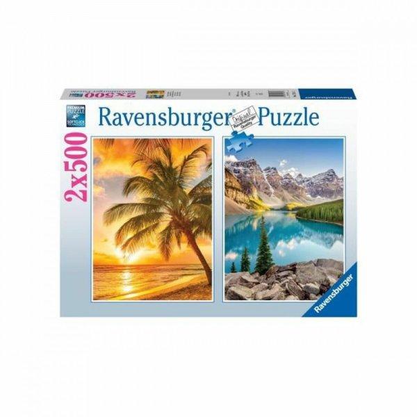 Puzzle Ravensburger Mountains & Beach 2 x 500 Darabok