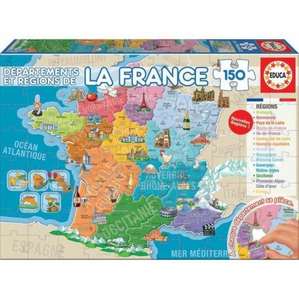 Gyermek Puzzle Educa Departments and Regions of France 150 Darabok s térkép