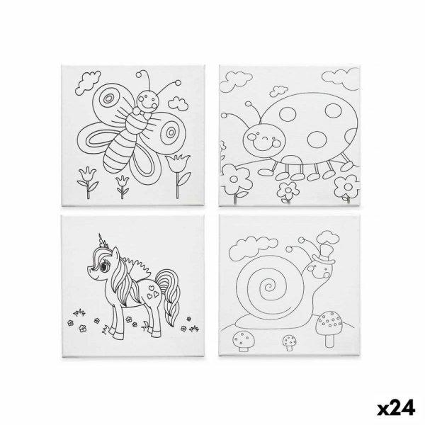 Vászon Fehér Szövet 25 x 25 x 1,5 cm Festéshez Állatok (24 egység)
