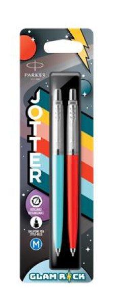 Golyóstoll szett, 0,7 mm, ezüst színű klip, piros és kék tolltest, PARKER
"Jotter Glam Rock", kék