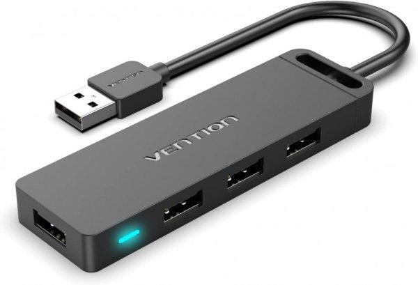 Vention USB 2.0 (táppal, 4-Portos, fekete), 0,15m, Hub