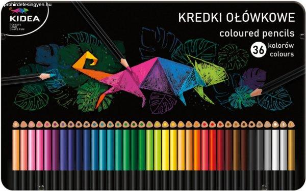 Színes ceruzakészlet, 36 db-os, fémdobozos, alap színek, háromszög test,
Kidea