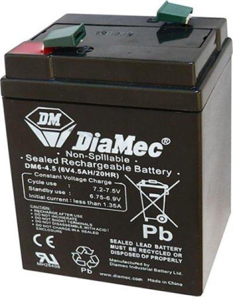 Diamec DM6-4.5 6V 4.5Ah zselés ólom akkumulátor gondozásmentes
