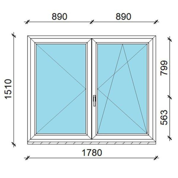 180x150 műanyag ablak, kétszárnyú, váltószárnyas, nyíló-bukó/nyíló
Gealan