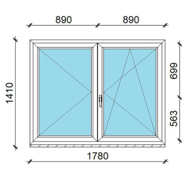 180x140 műanyag ablak, kétszárnyú, váltószárnyas, nyíló-bukó/nyíló
Gealan