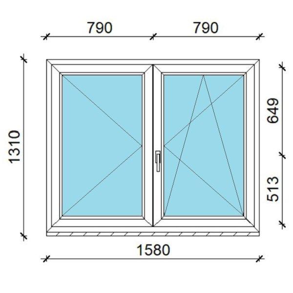 160x130 műanyag ablak, kétszárnyú, váltószárnyas, nyíló-bukó/nyíló
Gealan