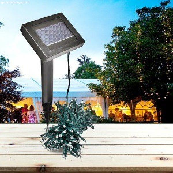 100 LED-es napelemes kerti fényfüzér, hidegfehér, 20 m