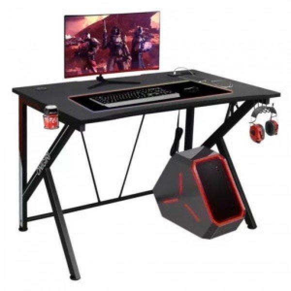 Gamer számítógépasztal pohártartóval és fejhallgató-akasztóval