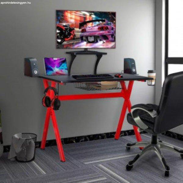 Gamer számítógépasztal pohártartóval, akasztóval és monitor állvánnyal
