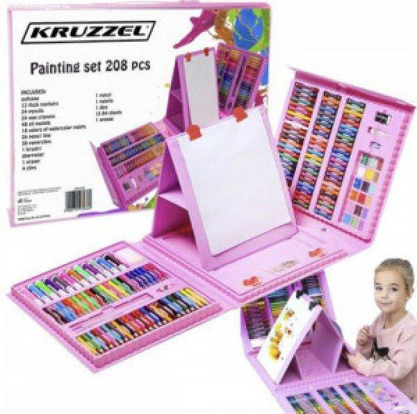 XXL festőkészlet gyermekeknek, 208 db-os, rózsaszín tároló dobozban