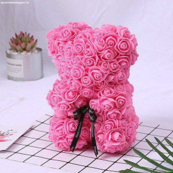 Rózsa maci, örök virág maci díszdobozban 25 cm - Rózsaszín