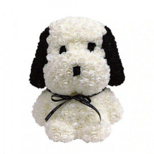 Rózsa kutyus, örök virág ülő kutya díszdobozban -fekete-fehér - Snoopy