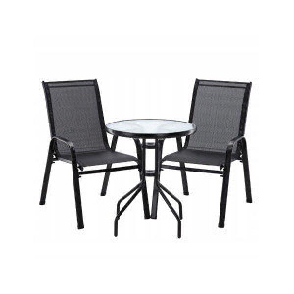 GardenLine kerti bútor szett - asztal + 2 db szék - fekete