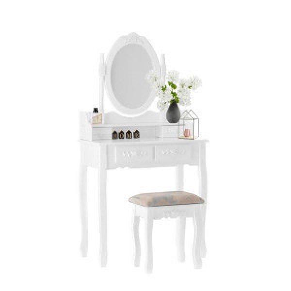 Sminkasztal tükörrel, székkel és 4 fiókkal - fehér