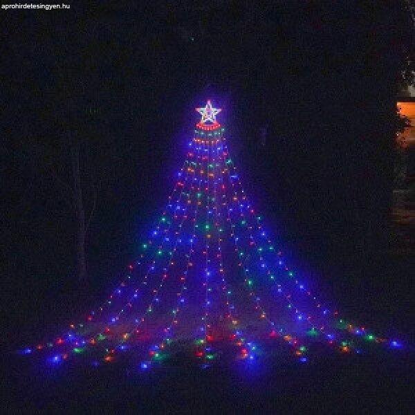 Karácsonyi vízesés fényfüzér csillaggal, 8 programmal, 360 LED, színes