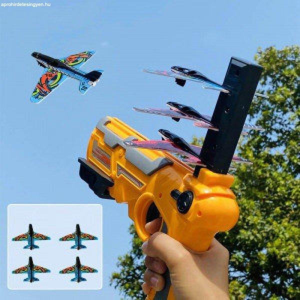 Repcsi katapult, repülőgép kilövő játék pisztoly sárga