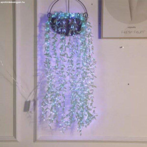 2x2 méteres ledes fényfüggöny apró zöld levelekkel, 8 program, kék