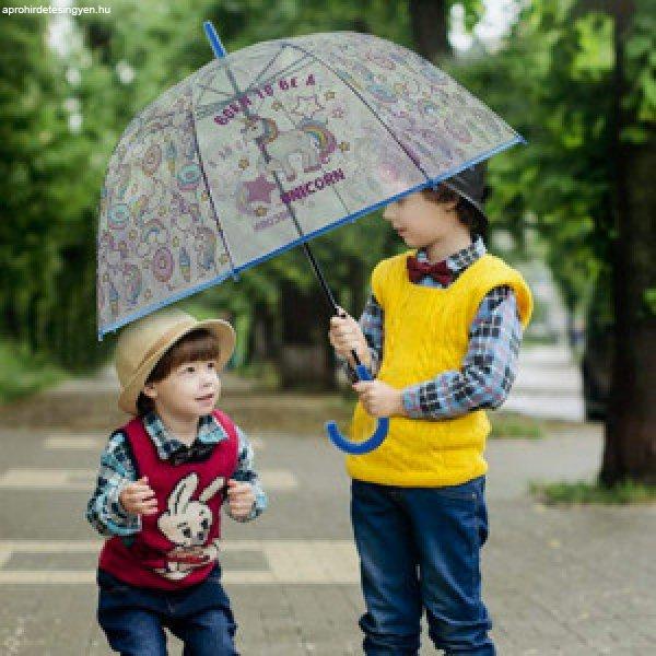 Átlátszó unikornis mintájú hosszúnyelű félautomata esernyő