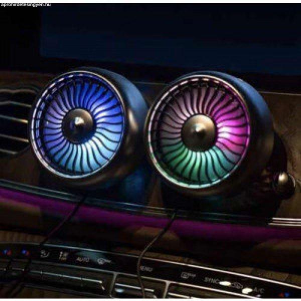 Autó szellőzőventilátor színes Led hangulat lámpával 12V USB