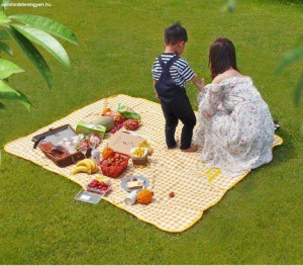 Összehajtható piknik takaró, strandszőnyeg, sárga kockás