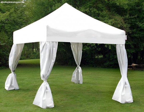 PROFI  összecsukható pavilon esküvői rendezvénysátor harmónika sátor
acél vázzal 3x3 m 4db díszes oldalfallal ponyva PVC fehér