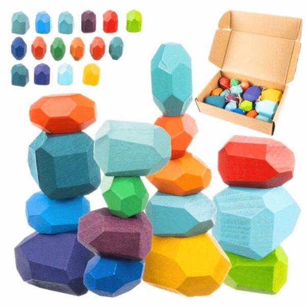 Kreatív 16 darabos koncentráció fejlesztő színes fa
játék kövek (BB-22475)