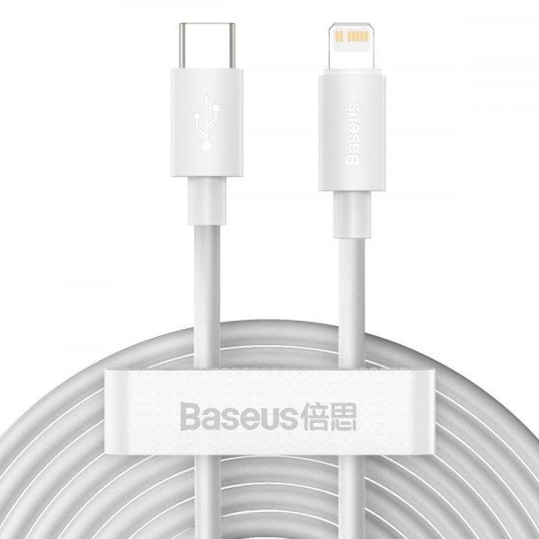 USB-C kábel Lightning Baseus Simple Wisdomhoz, PD, 20W, 1,5m (fehér) 2 db.
