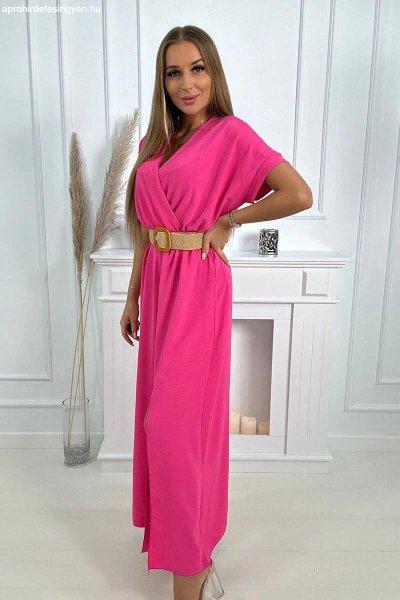 Hosszú ruha dekoratív övvel és hasított modell 6012F rózsaszín