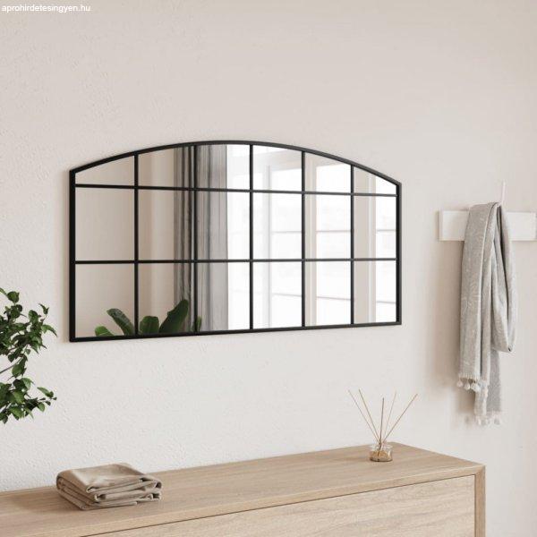 Fekete ívelt vas fali tükör 100 x 50 cm