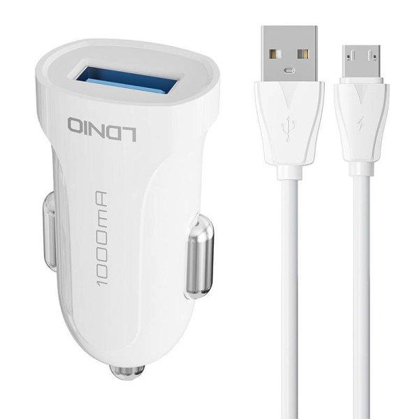 Autós töltő LDNIO DL-C17, 1x USB, 12W + Micro USB kábel (fehér)