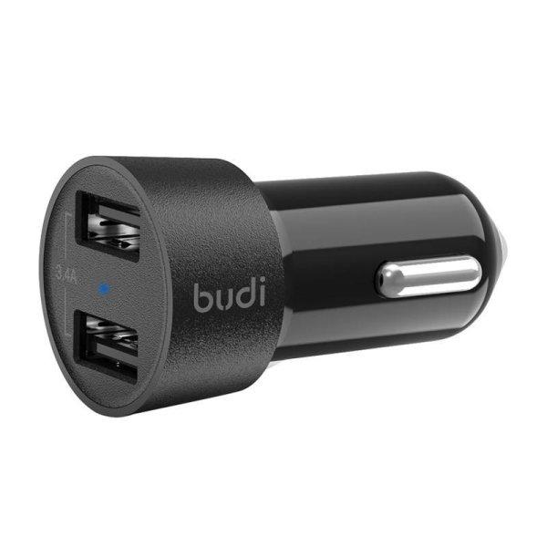 Budi LED autós töltő, 2x USB, 3.4A (fekete)