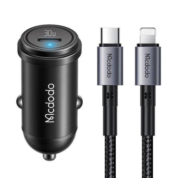 Mcdodo CC-7492, USB-C, 30 W autós töltő + USB-C-Lightning kábel (fekete)