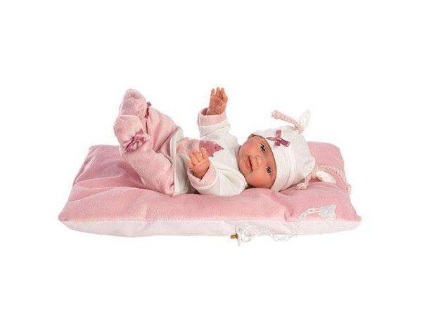 Llorens: Bebita újszülött 26cm-es baba rózsaszín párnával