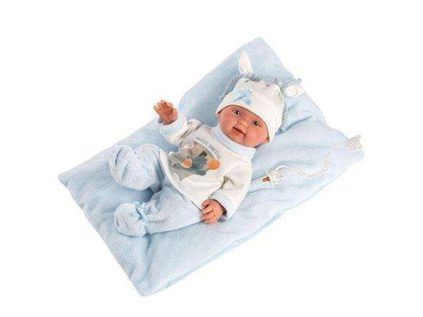 Llorens: Bebito újszülött 26cm-es baba kék párnával
