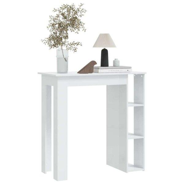 Magasfényű fehér forgácslap bárasztal polccal 102x50x103,5 cm