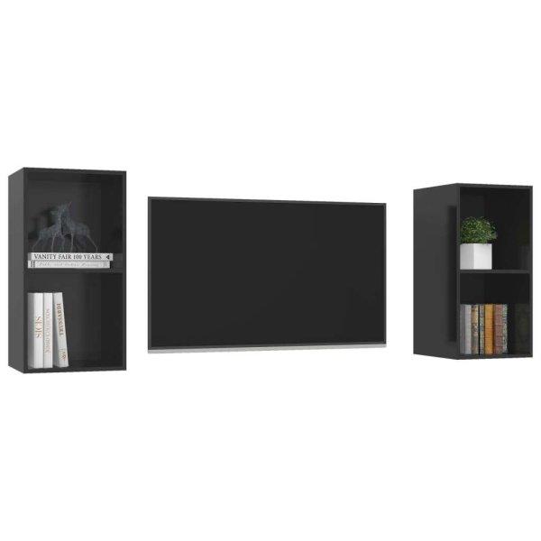 2 db magasfényű fekete forgácslap fali tv-szekrény